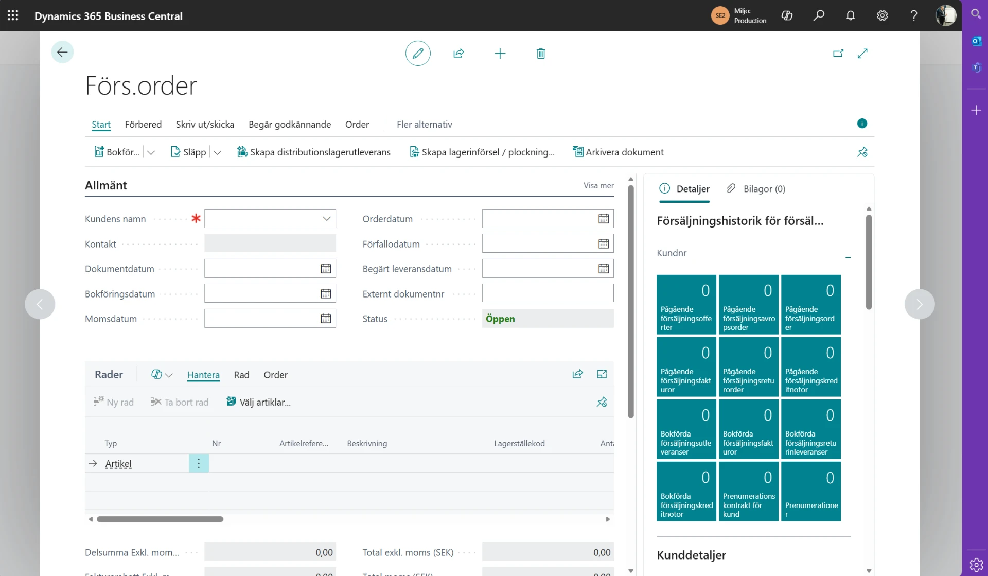 Försäljningsorder i Microsoft Dynamics 365 Business Central