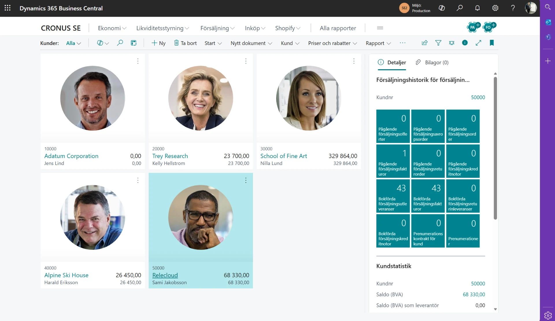 Kundöversikt i Microsoft Dynamics 365 Business Central