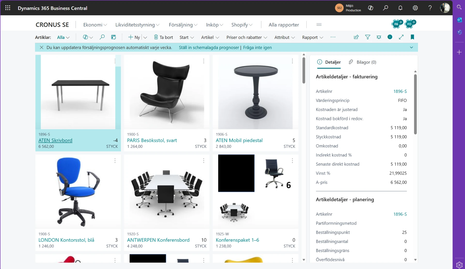 Artikelöversikt i Microsoft Dynamics 365 Business Central